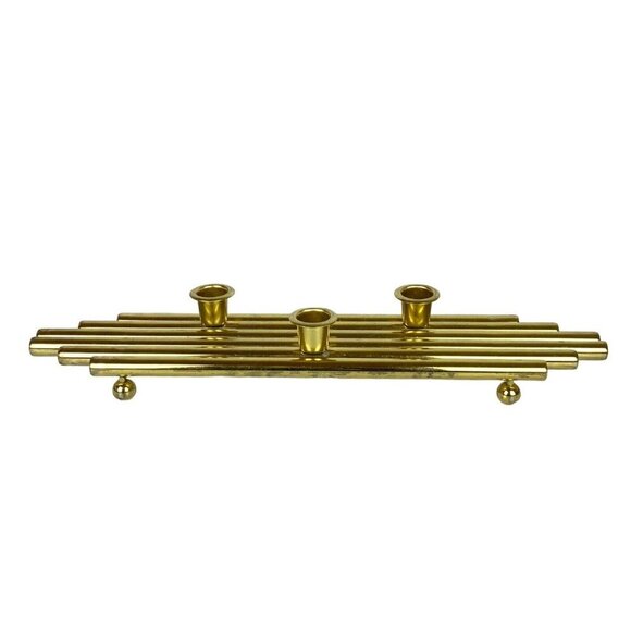 Vintage Brass Trio Centerpiece Slim Taper Candle Holder 1980s House Of Lloyd - Picture 2 of 8